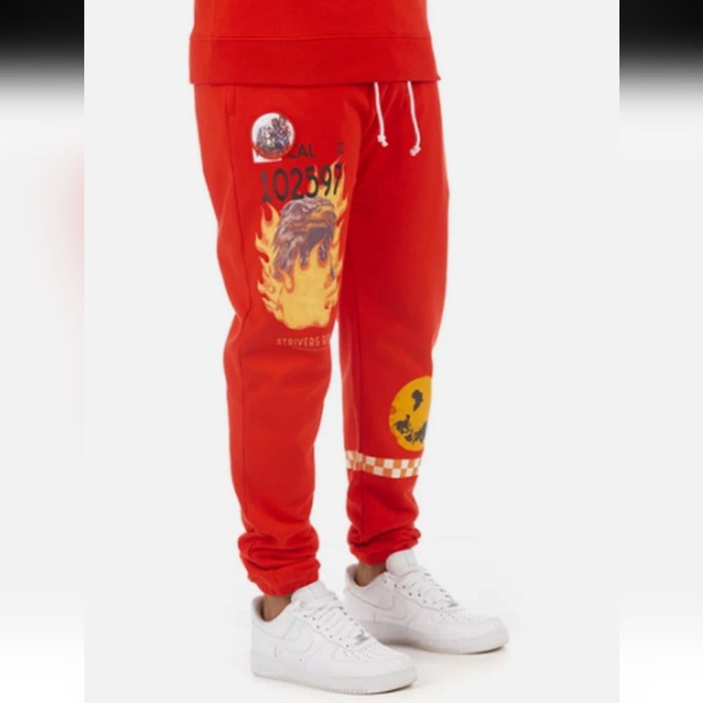Strivers Row Goldstar High Risk Red Multi Graphic Patch Joggers Sweatpants Small